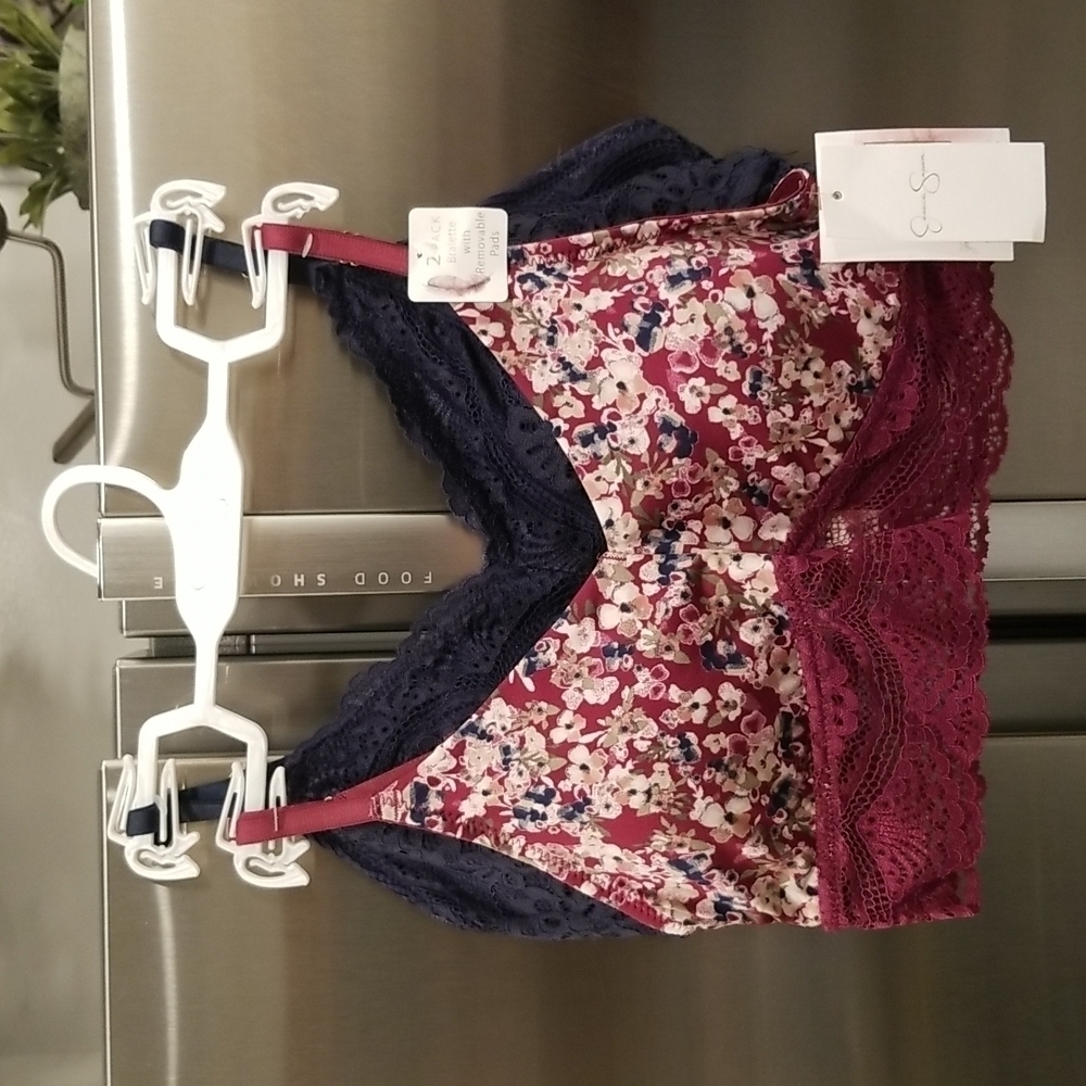 💕JESSICA SIMPSON💕 2 Pack Bralettes Floral & Blue Lace Small S NWT